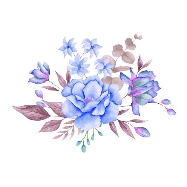 watercolor blue flowers bouquet decoration