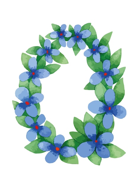 Watercolor blue flowers wreath isolated on white background Hand drawn flower wreath illustration