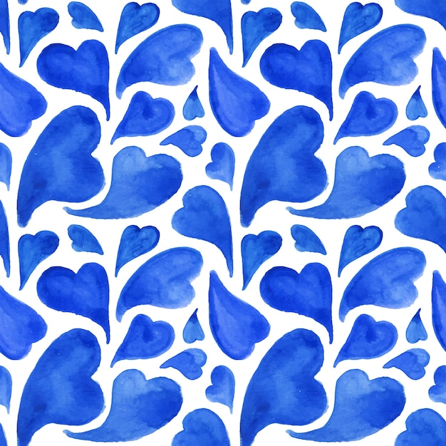 Watercolor blue hearts Saint Valentine's Day vector seamless pattern