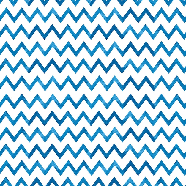 Watercolor blue seamless geometric pattern with waves