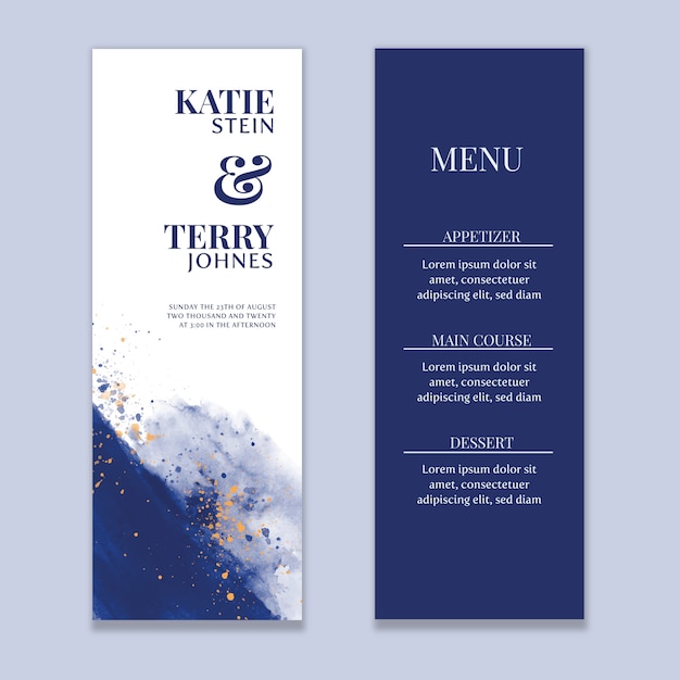 Watercolor Blue Wash Wedding Menu