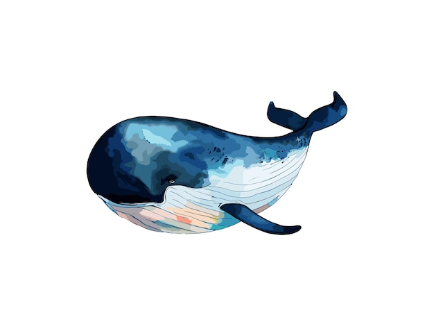 Watercolor Blue Whale with Underwater Seascape Vector Illustration Clipart