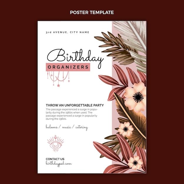 Watercolor boho birthday poster