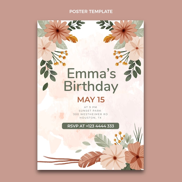 Watercolor boho birthday poster