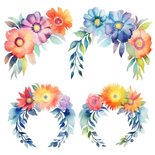 Watercolor Boho Floral Rainbows Clipart frame