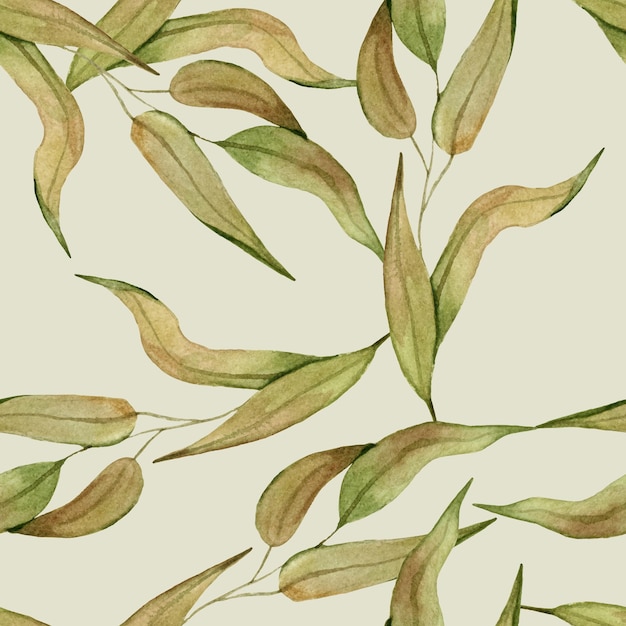 Watercolor Boho Hand Drawn Branches and Leaves Seamless Pattern