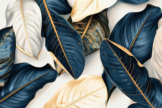 Vector watercolor botanical seamless pattern with tropical palm monstera leaves gold lines vector leafy