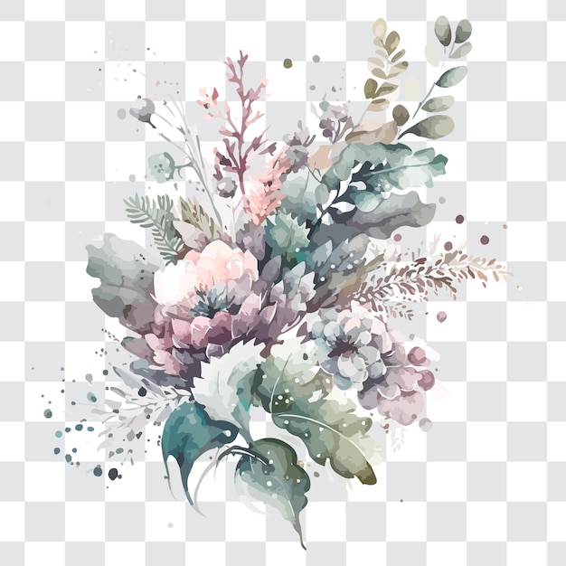 A watercolor bouquet of flowers in a frame.