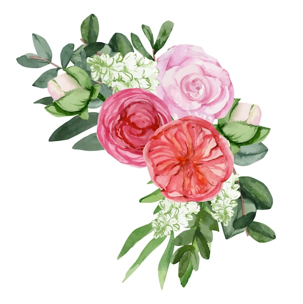 Watercolor bouquet spring pink flower