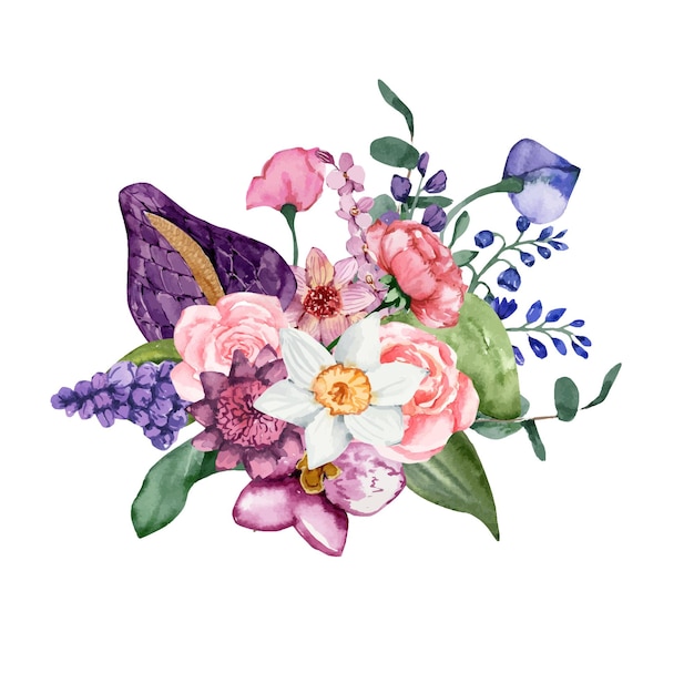 Watercolor bouquets flowers spring