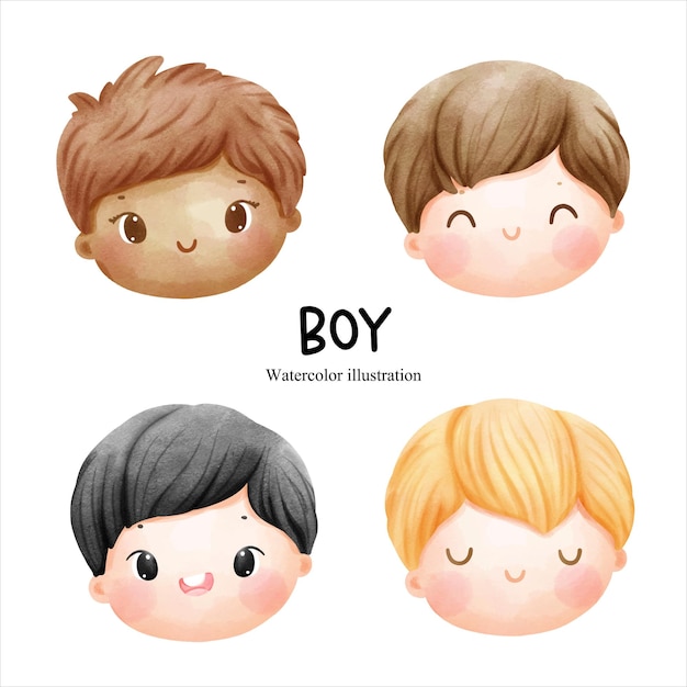 Watercolor boy children Vector illustration