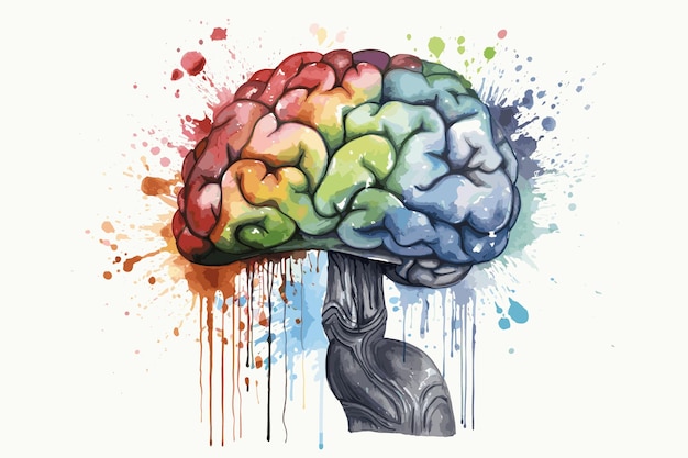 Watercolor brain creativity concept illustration handpainted vector art painting illustration