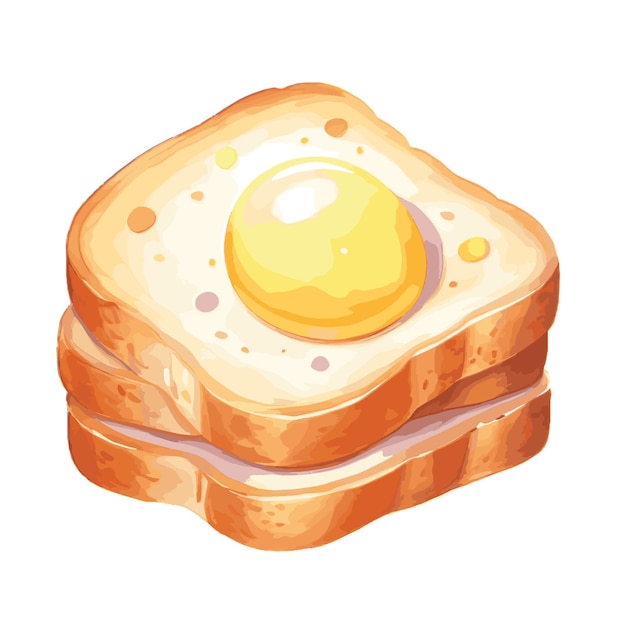 Watercolor Bread and Egg Vector Illustration