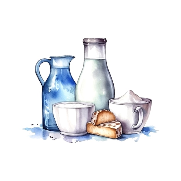 Watercolor Breakfast Milk bottle hand draw vector