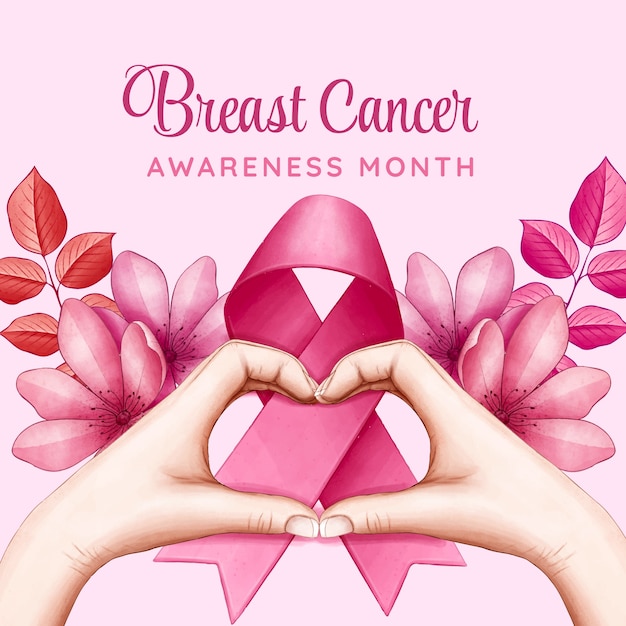 Vector watercolor breast cancer awareness month illustration