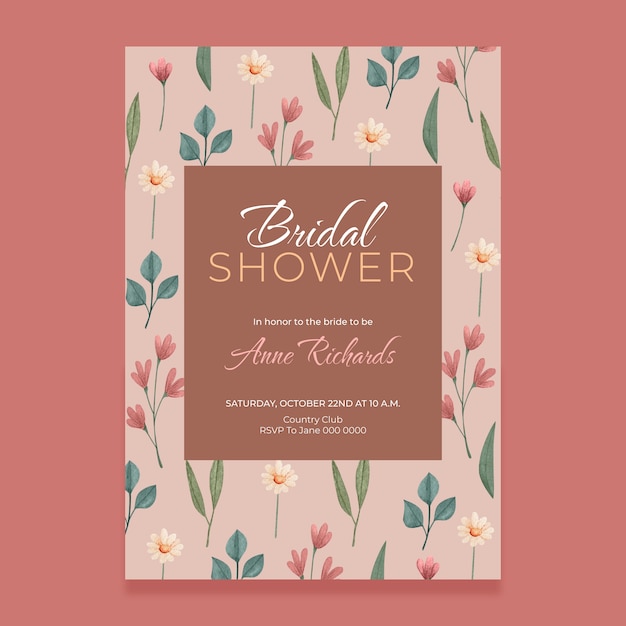 Vector watercolor bridal shower invitation