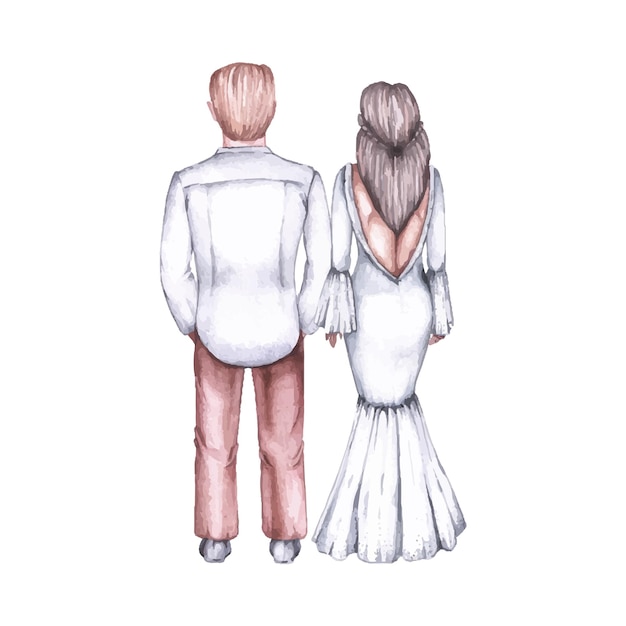 Watercolor bride and groom