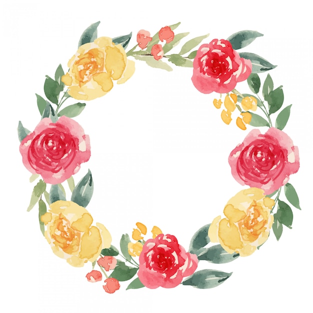 Watercolor Bright Red and Yellow Floral Wreath