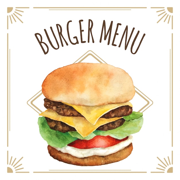 Watercolor burger for menu design