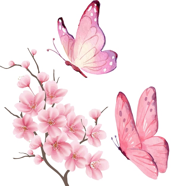 watercolor butterflies and cherry blossoms