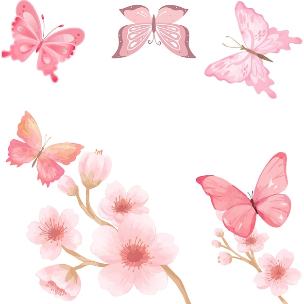 watercolor butterflies and cherry blossoms