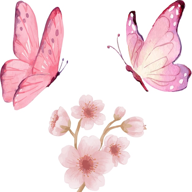 watercolor butterflies and cherry blossoms