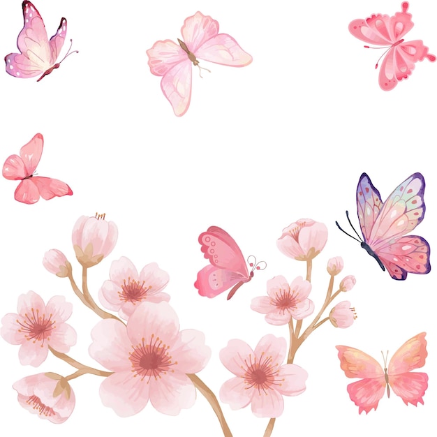 watercolor butterflies and cherry blossoms