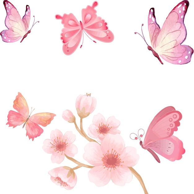 watercolor butterflies and cherry blossoms