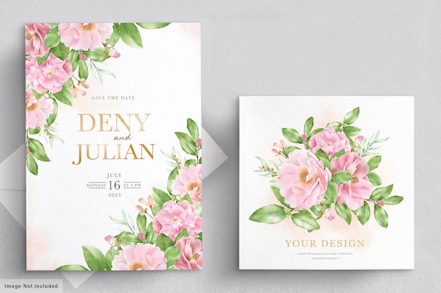 watercolor camellia flowers invitation card