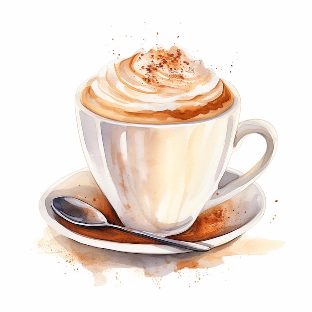 watercolor cappuccino cafe latte coffee illustration