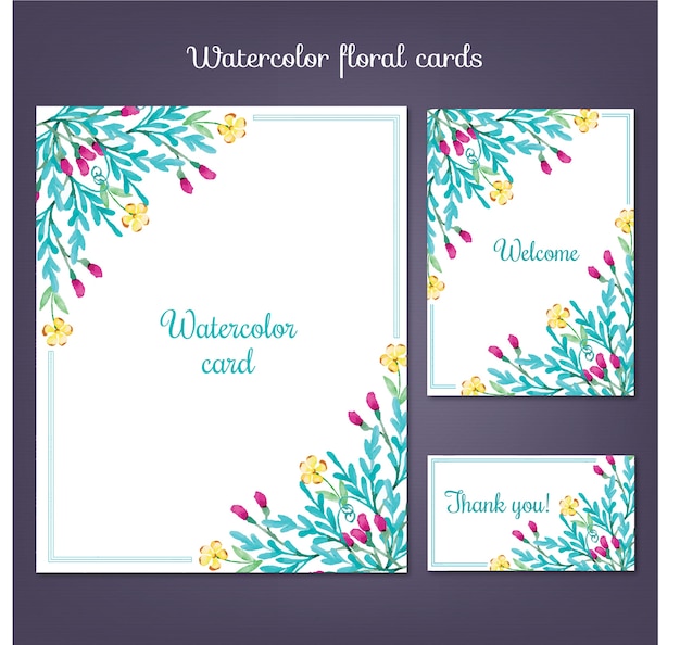 Vector watercolor cards with summer flowers