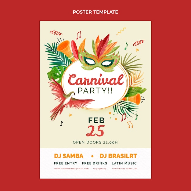 Watercolor carnival vertical poster template