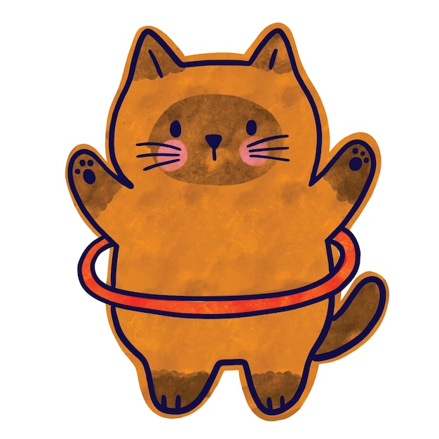 Watercolor cartoon cute cat exersises vector