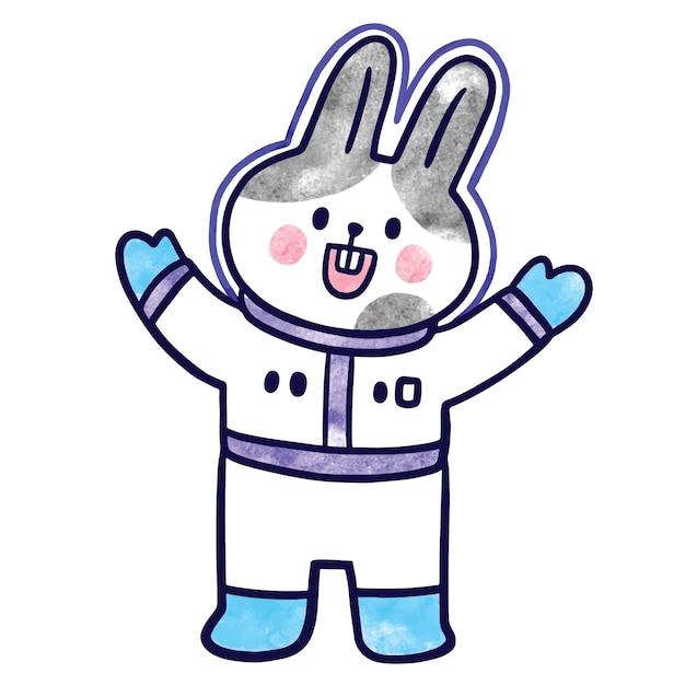 Watercolor cartoon cute spaceman rabbit vector