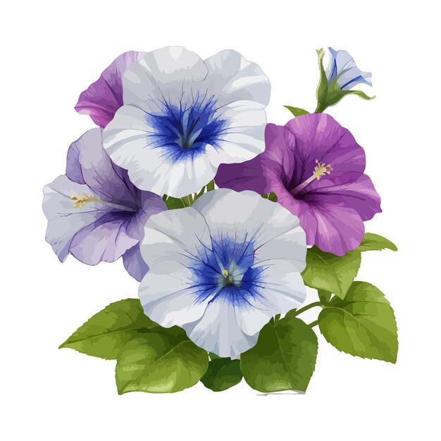 Watercolor cascadia petunias clipart editable white background