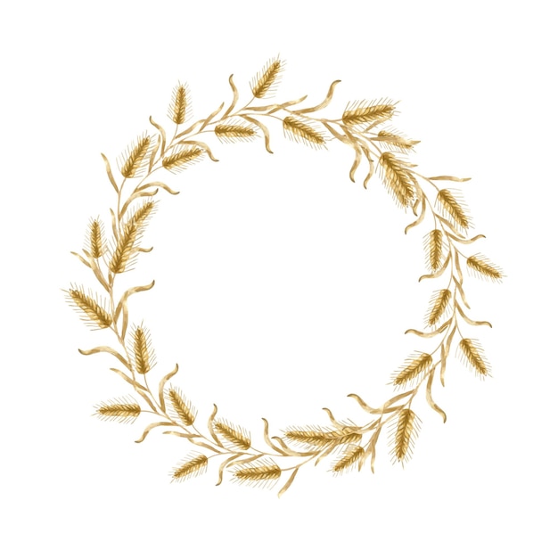 Watercolor cereal round wreath Wheat ears isolated illustation Harvest design