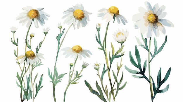 Vector watercolor chamomile flower isolated on white background