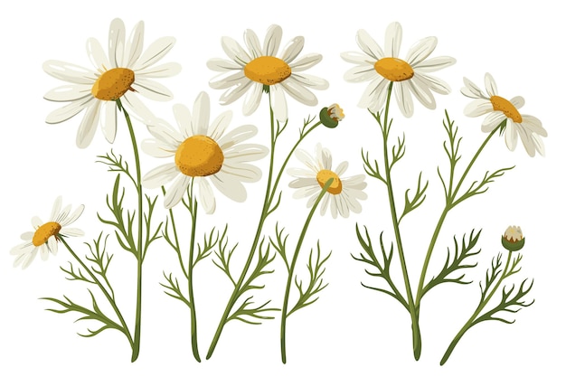 Vector watercolor chamomile isolated on a white background white daisy flowers set