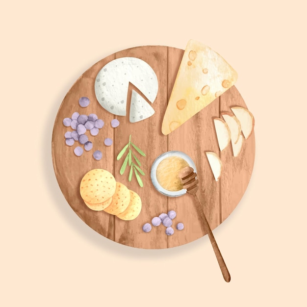 Vector watercolor cheese board