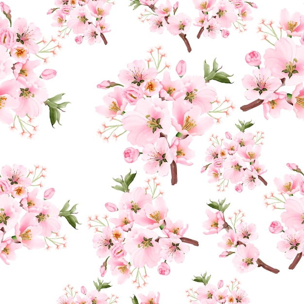 watercolor cherry blossom seamless pattern