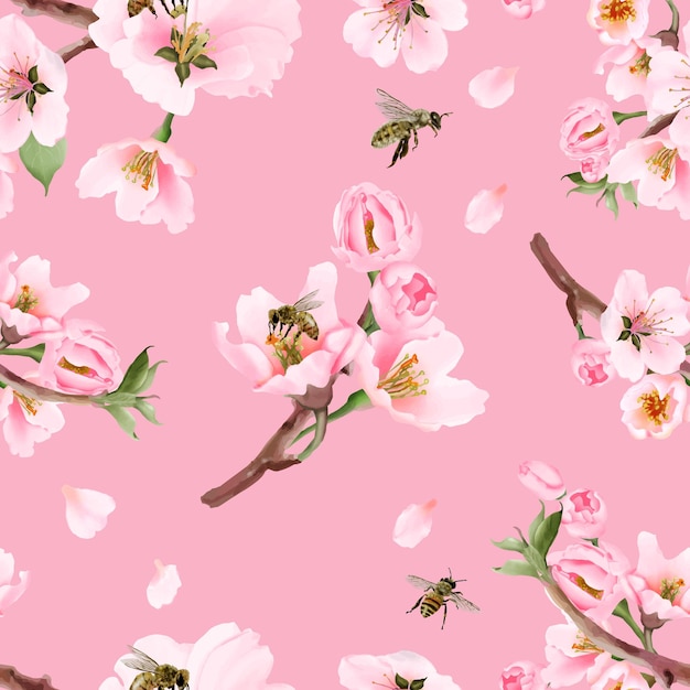 watercolor cherry blossom seamless pattern