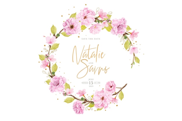 watercolor cherry blossom wreath design