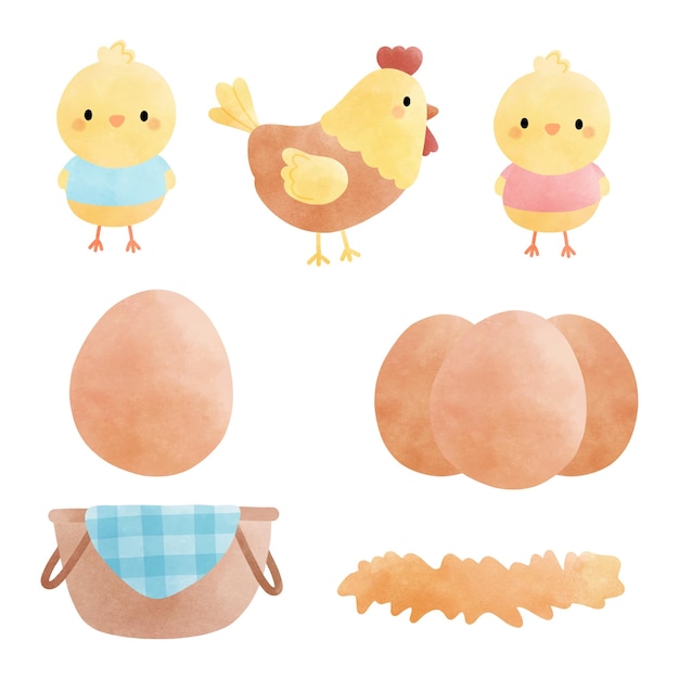 Watercolor chicken and egg farm life vector illustration