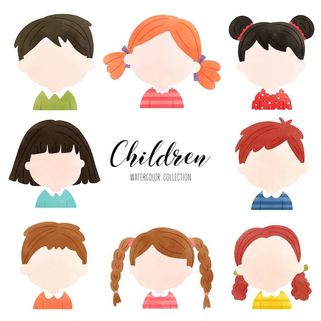 watercolor children day children faces vector illustration