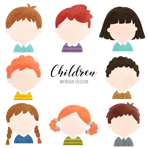 watercolor children day children faces vector illustration