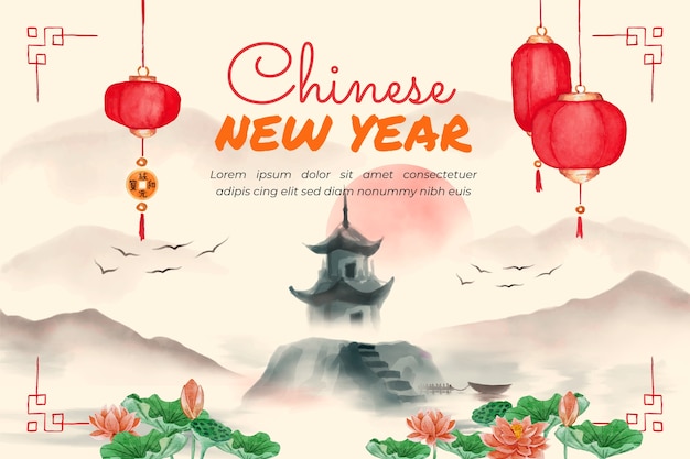 Watercolor chinese new year background