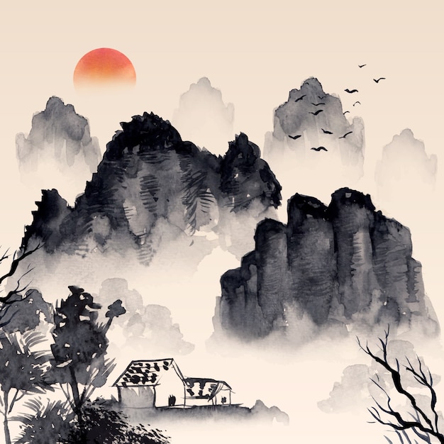 Watercolor chinese style background