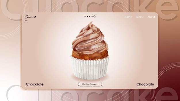 Watercolor of chocolate cupcake website template vector design