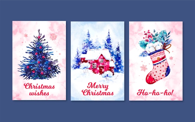 Watercolor christmas cards collection template