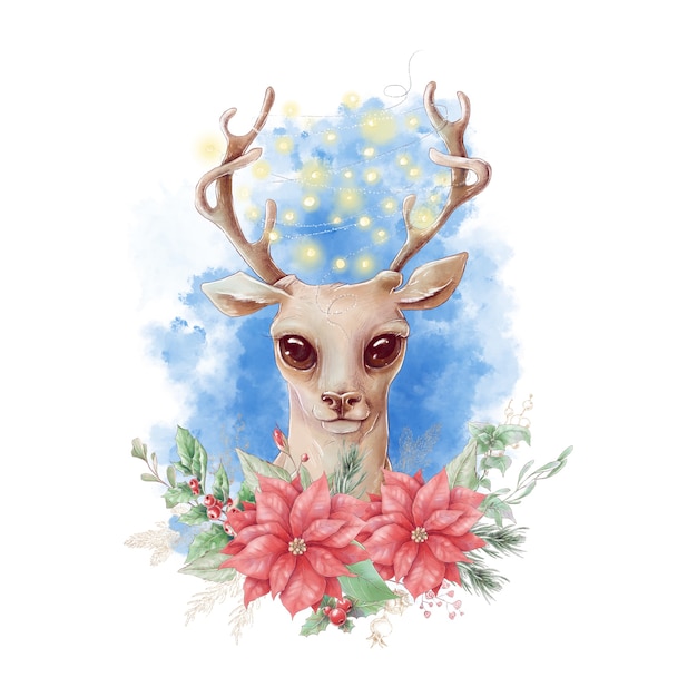 Watercolor christmas character deer